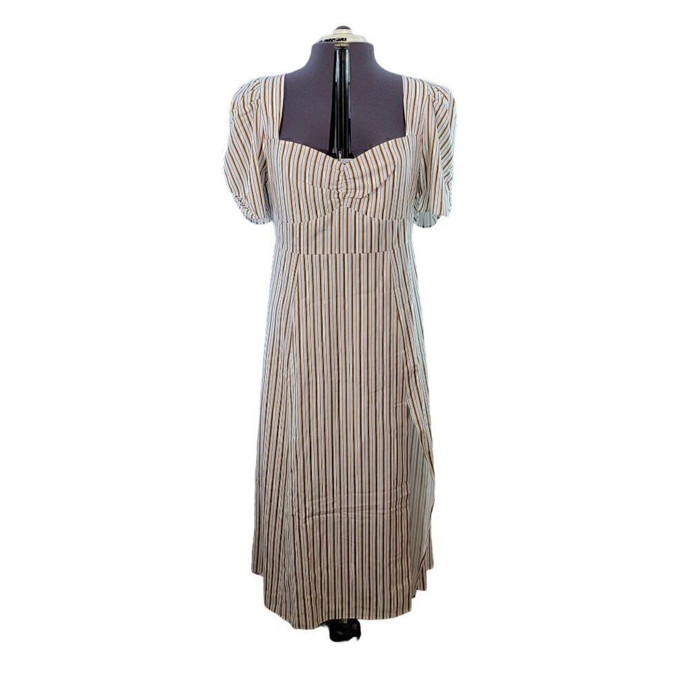Danielle Bernstein Striped Puff Sleeve Slip Dress Sz 14